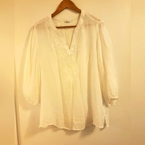 Sheer white VNeck blouse